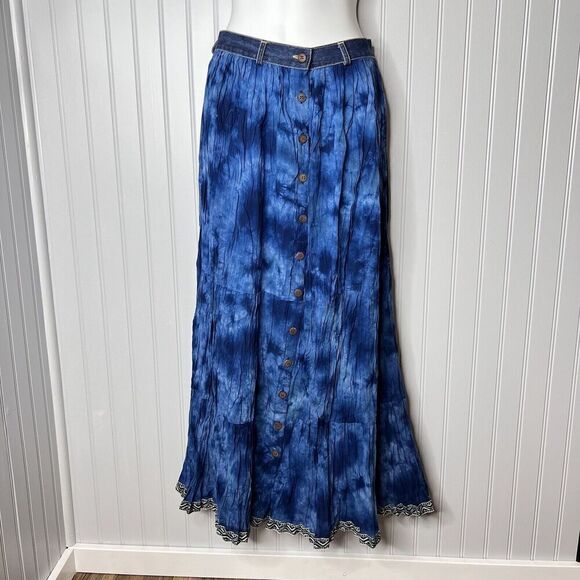 St. John's Bay Sz 4 Flowy Boho Tie Dye Long Maxi Skirt 100% Cotton Denim Women’s - Picture 1 of 12